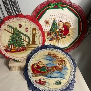 Collection of Three Vintage Christmas Embroidery Hoops, 12” and 10”